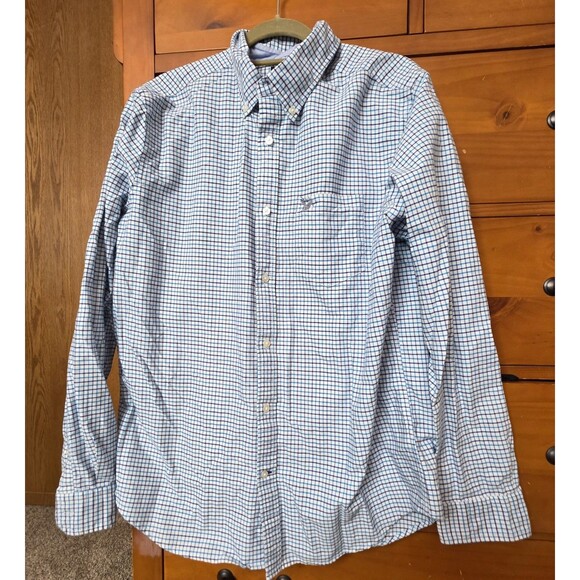 American Eagle Button Up Checked Shirt Size Xl Classic Fit Long Sleeve Blue - Picture 2 of 10